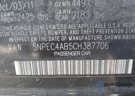 2012 Hyundai Sonata Se 2.0T from USA, damaged, VIN 5NPEC4AB5CH387706